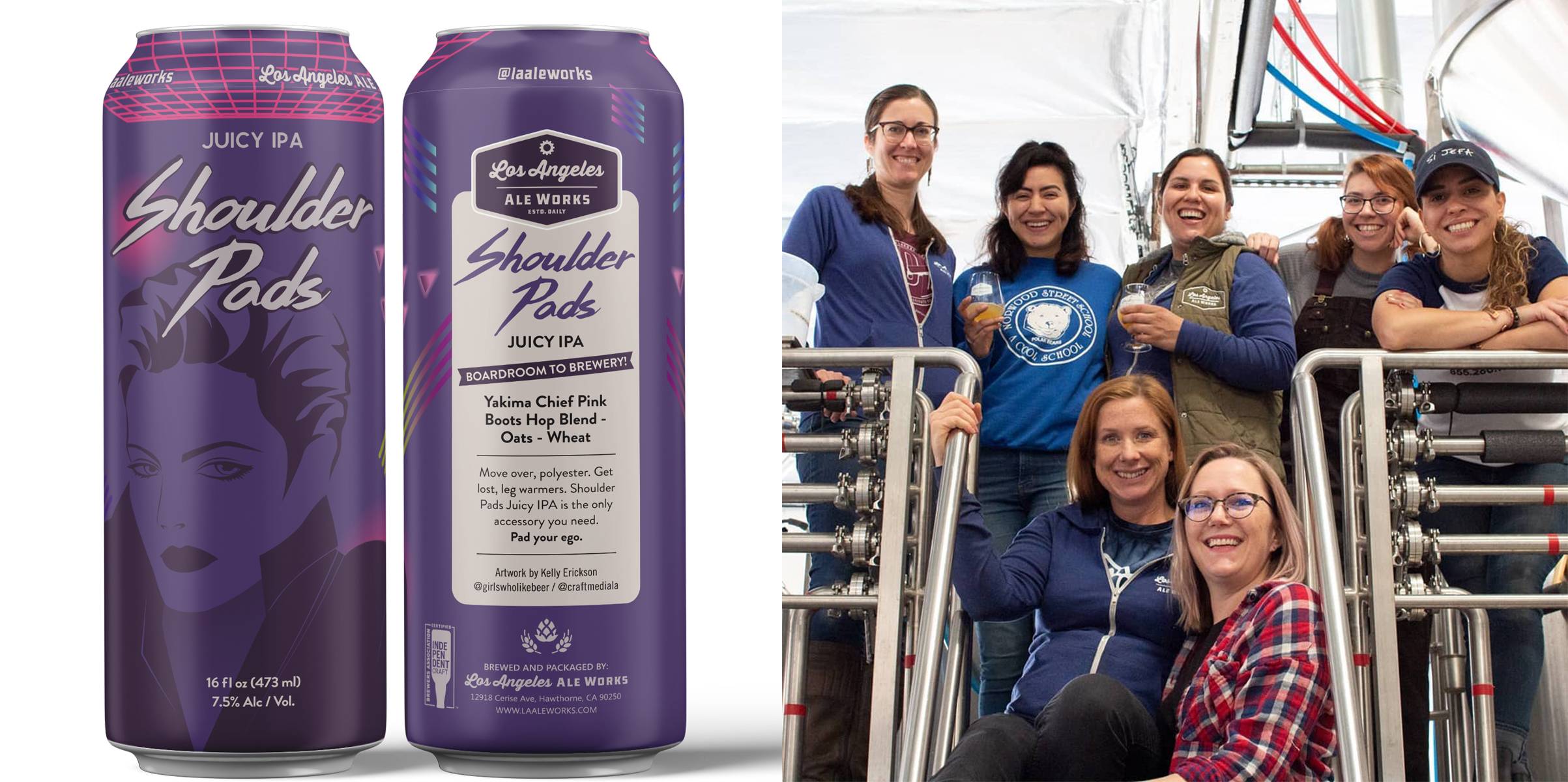 Shoulder Pads can and group of women brewing beer