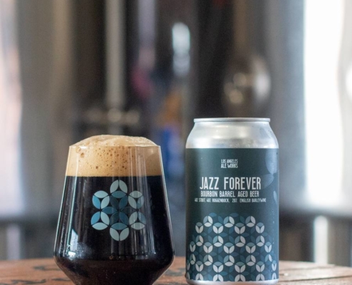Jazz Forever pour of beer in a glass plus 12 oz can