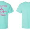 Mint colored tee with pink print on front and back