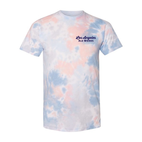 Coral tye die shirt with Los Angeles Ale Works logo on front