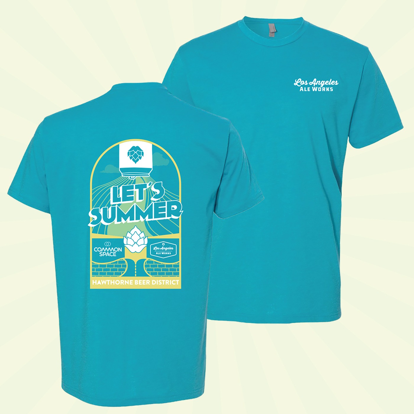 "Let's Summer" shirt in blue w/ LA Ale Works logo on front