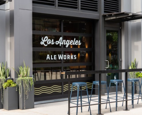 Los Angeles Ale Works sign on patio of location