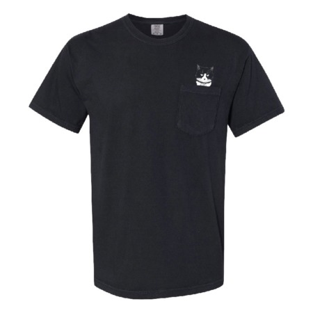 Black pocket shirt with cat print