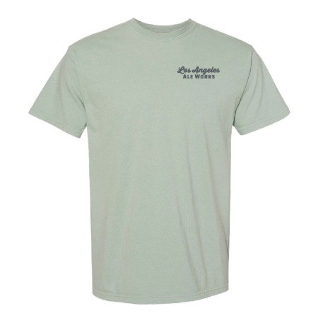 Green shirt with logo printed on front