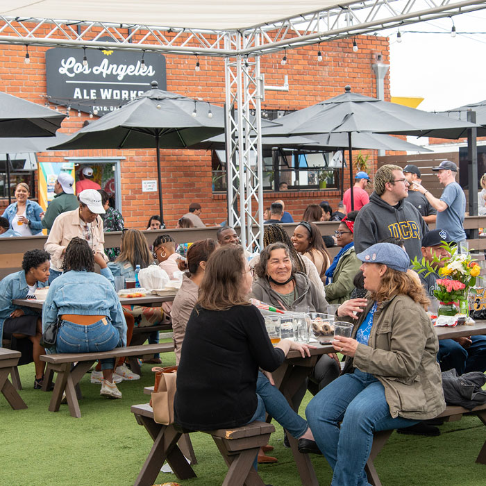 Crowd of people in a beer garden