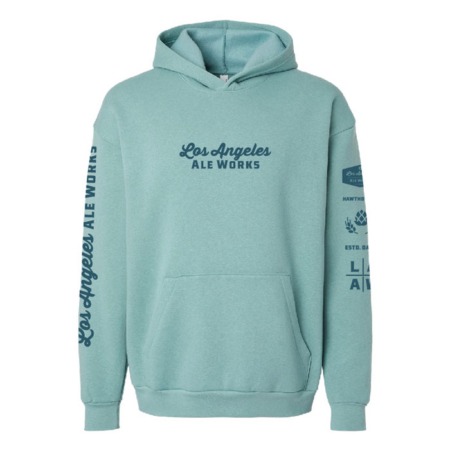 Aqua blue hoodie w/ grey Los Angeles Ale Works logo