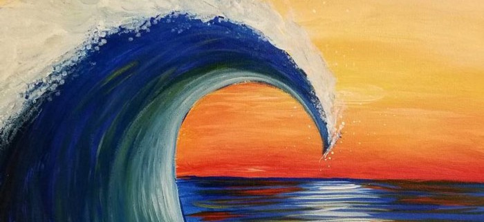 Painting of wave and sunset