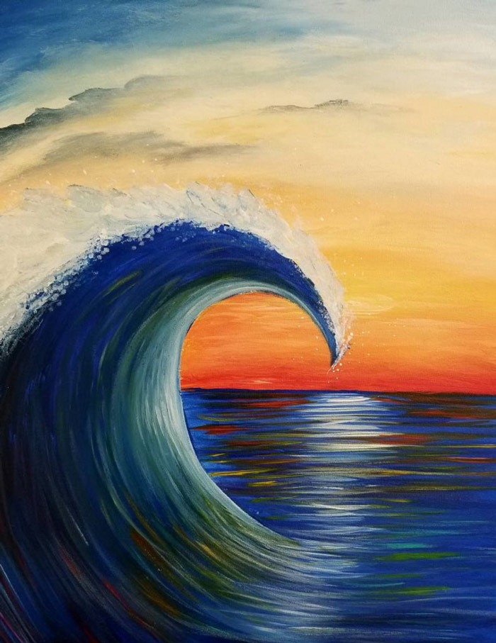 Painting of wave and sunset