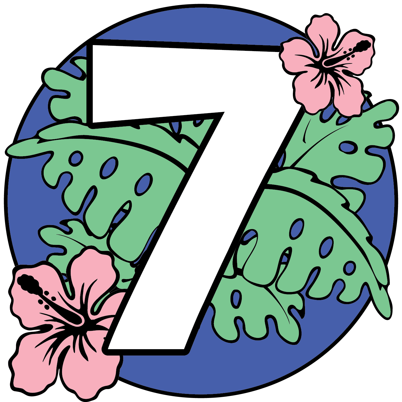 Tropical scenery with the number 7