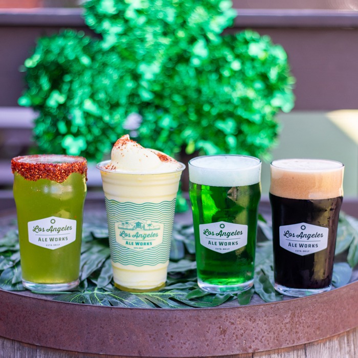 Lineup of green St Patrick's Day drinks